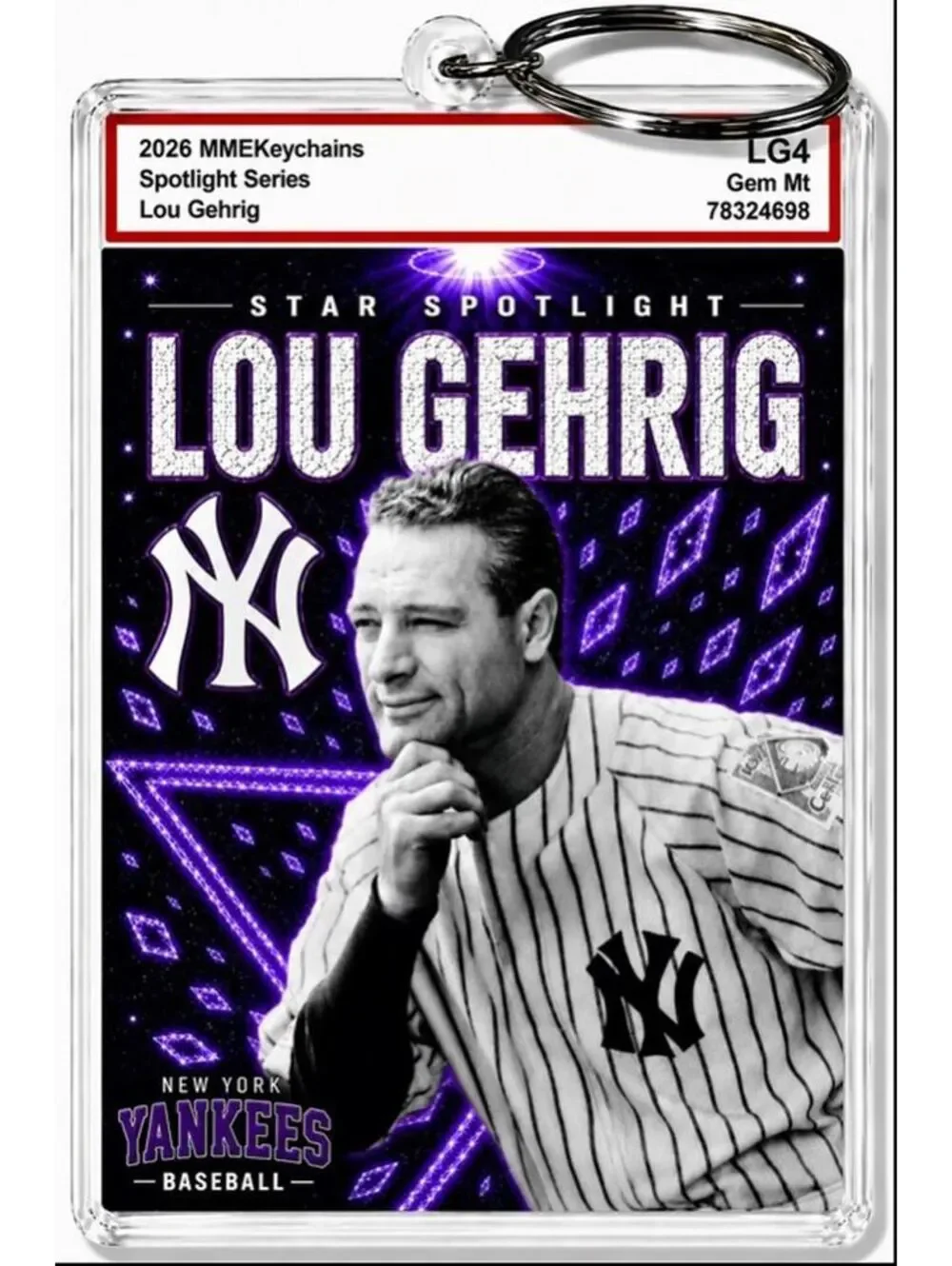 3911 Lou Gehrig Keychain Purple Spotlight Premium Keychain With Nameplate